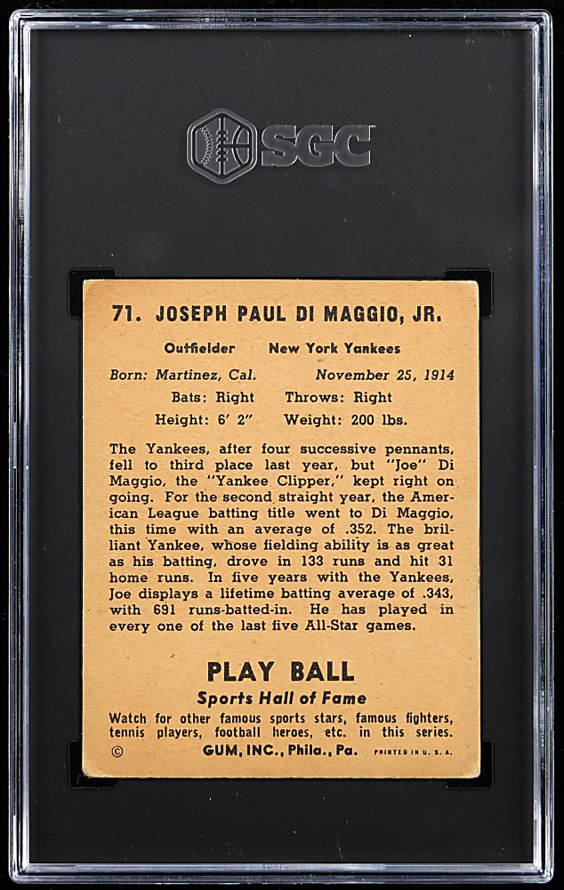 1941 Play Ball #71 Joe DiMaggio SGC Authentic