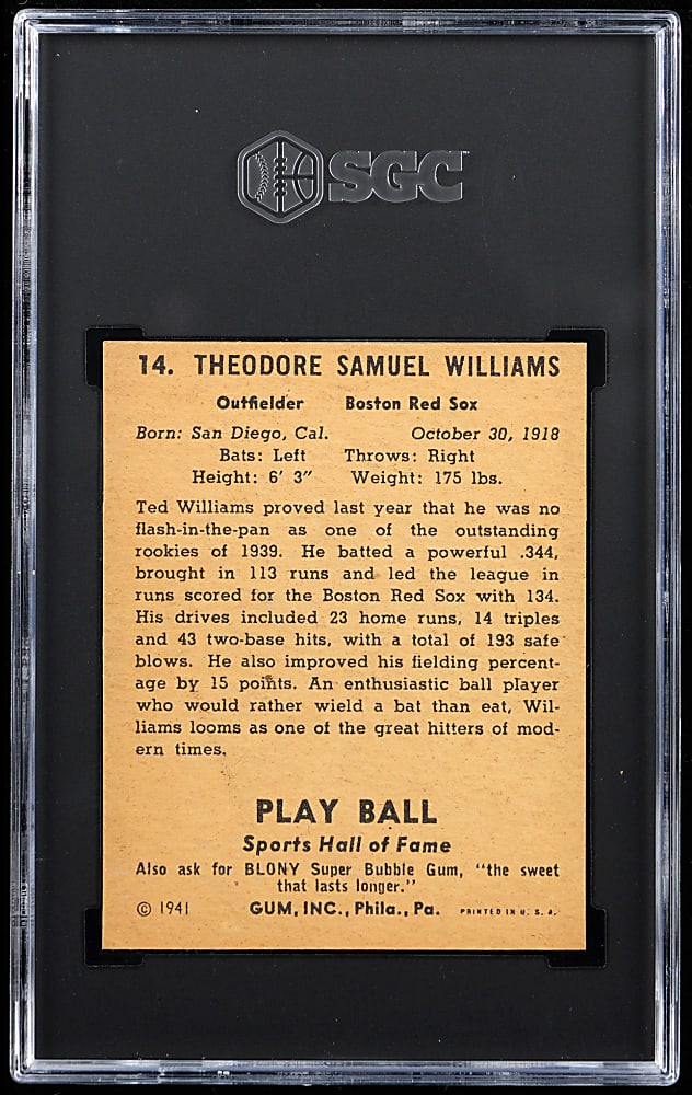1941 Play Ball #14 Ted Williams SGC Authentic