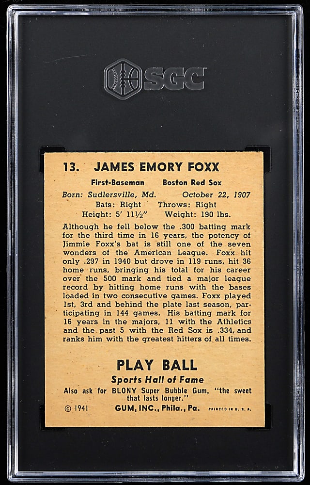 1941 Play Ball #13 Jimmie Foxx SGC VG 3