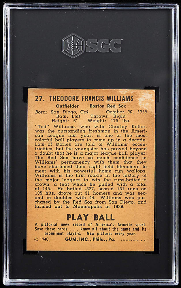 1940 Play Ball #27 Ted Williams SGC Authentic