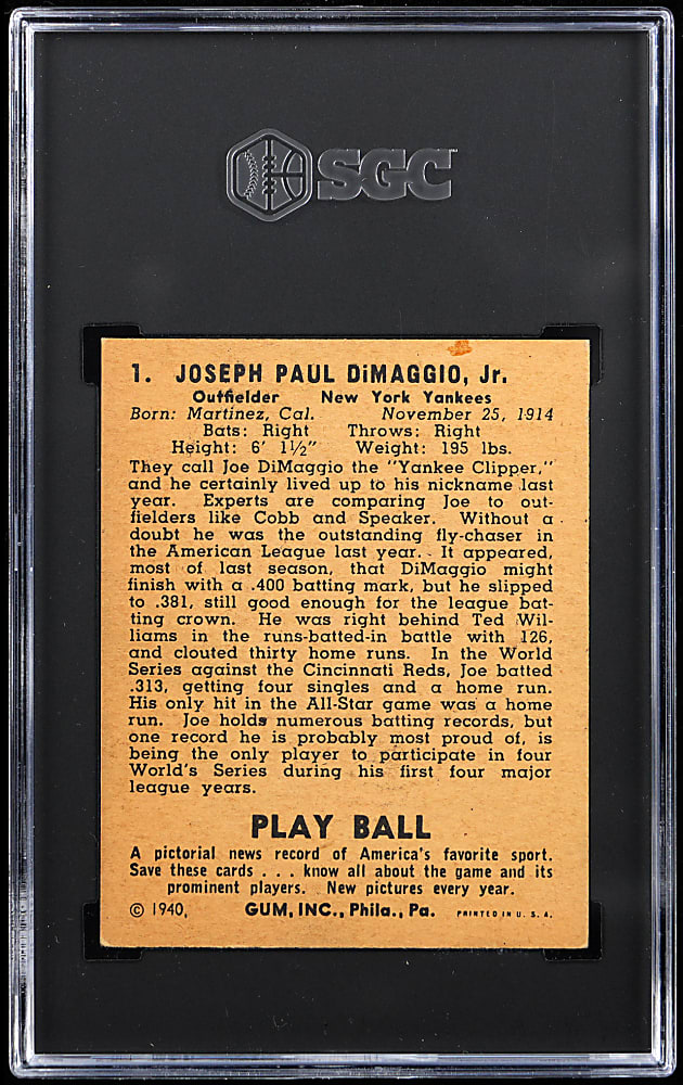 1940 Play Ball #1 Joe DiMaggio SGC Authentic