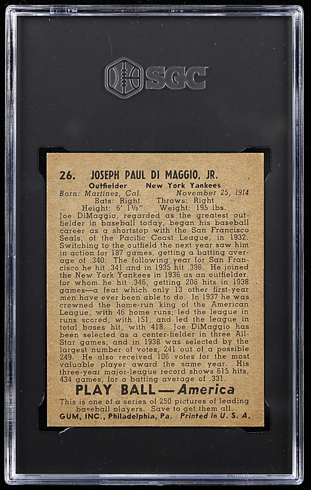 1939 Play Ball #26 Joe DiMaggio SGC Authentic