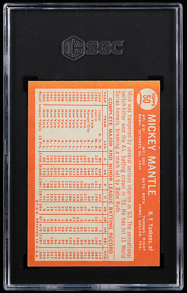 1964 Topps #50 Mickey Mantle SGC VG/EX+ 4.5