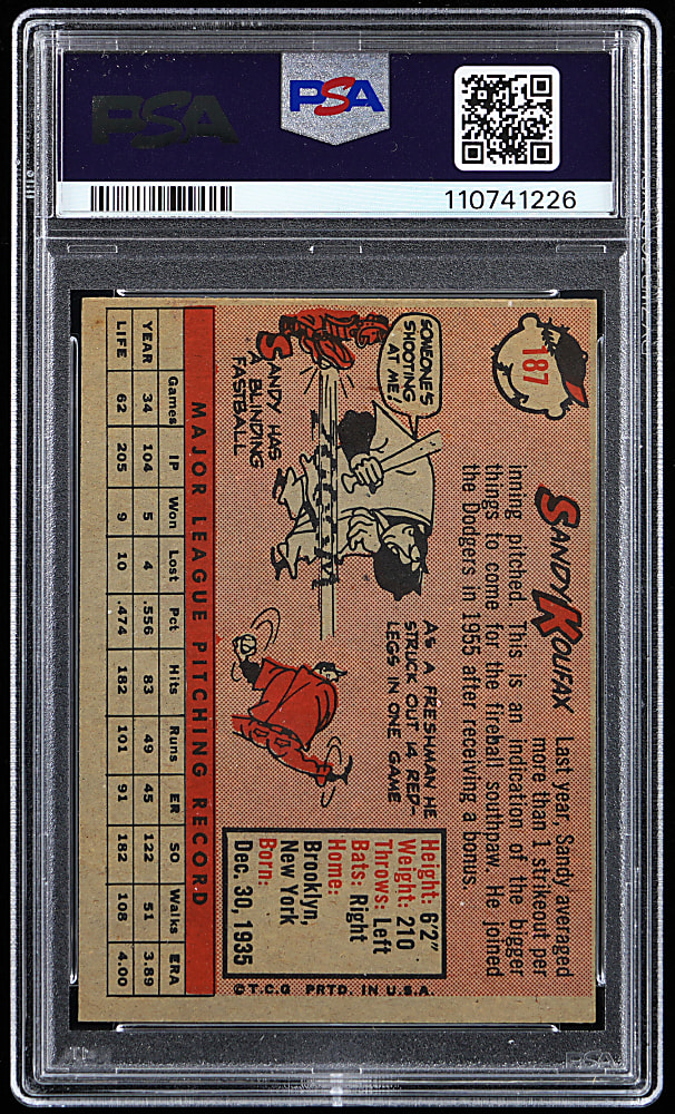 1958 Topps #187 Sandy Koufax PSA EX-MT 6