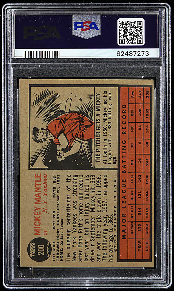 1962 Topps #200 Mickey Mantle PSA VG-EX 4