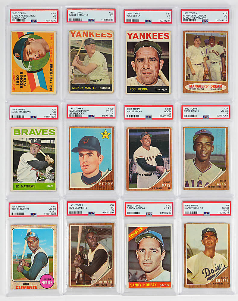 1960-1968 Topps Hall of Fame PSA Graded Collection (12) with (2) Clemente, (2) Koufax, (2) Mantle & Yastrzemski Rookie