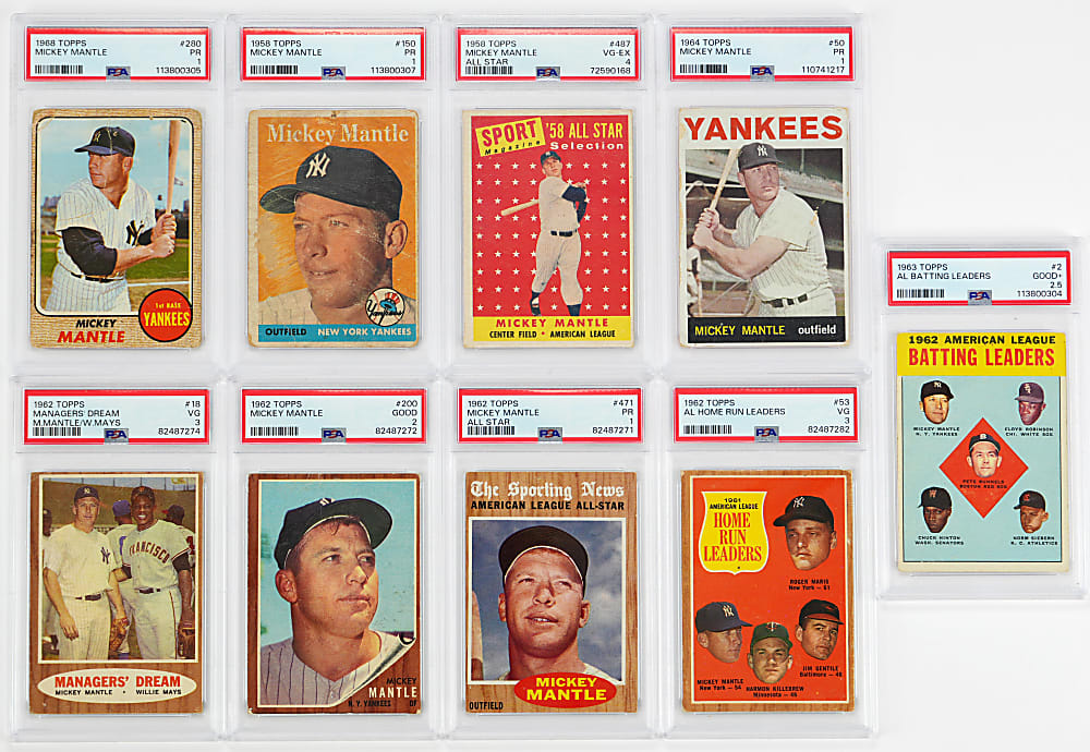1958-1968 Topps Mickey Mantle PSA Graded Collection (9) - All Different