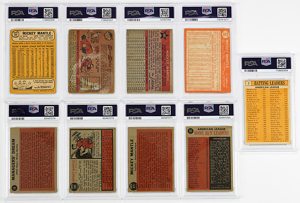 1958-1968 Topps Mickey Mantle PSA Graded Collection (9) - All Different