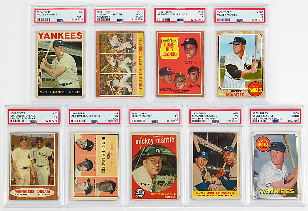1958-1969 Topps Mickey Mantle PSA Graded Collection (9) - All Different