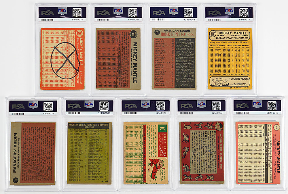 1958-1969 Topps Mickey Mantle PSA Graded Collection (9) - All Different