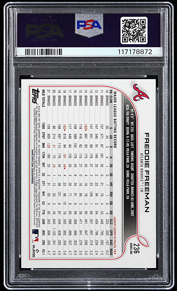 2022 Topps #236 Freddie Freeman Ultra Shortprint Variation PSA MINT 9