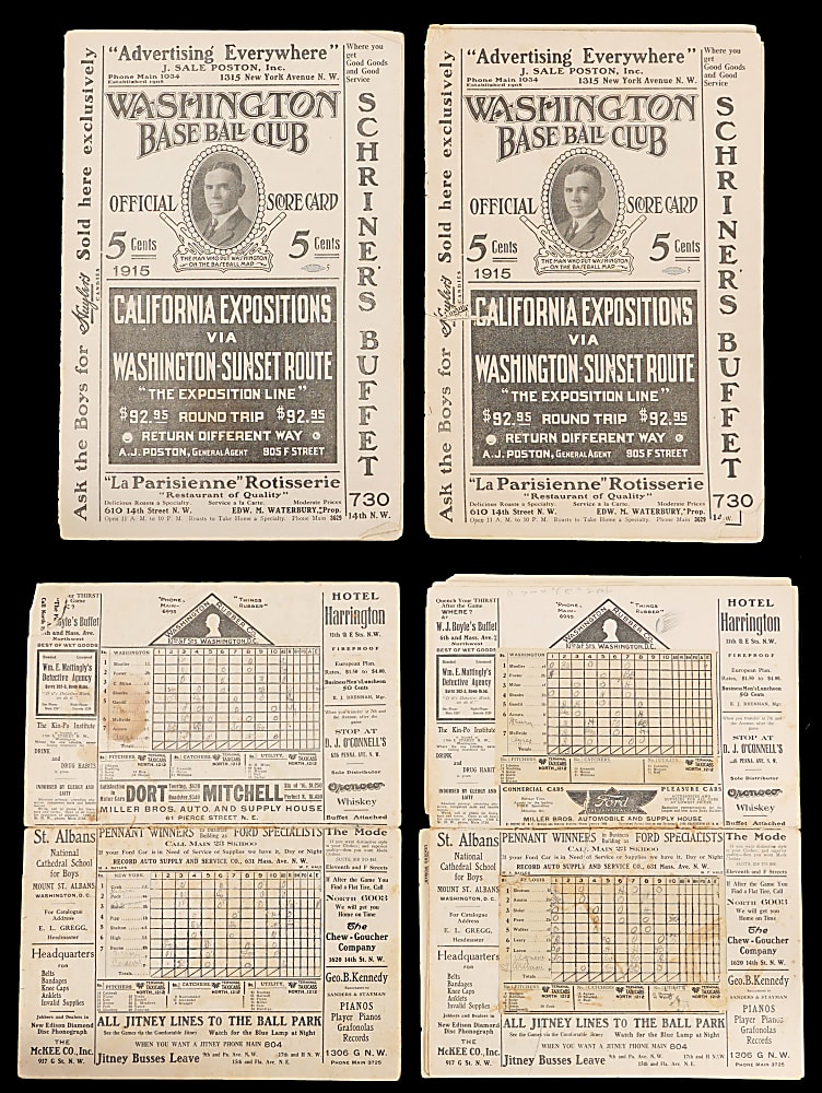 1915 Washington Nationals Program Pair With Each Noting Babe Ruth on Boston Roster