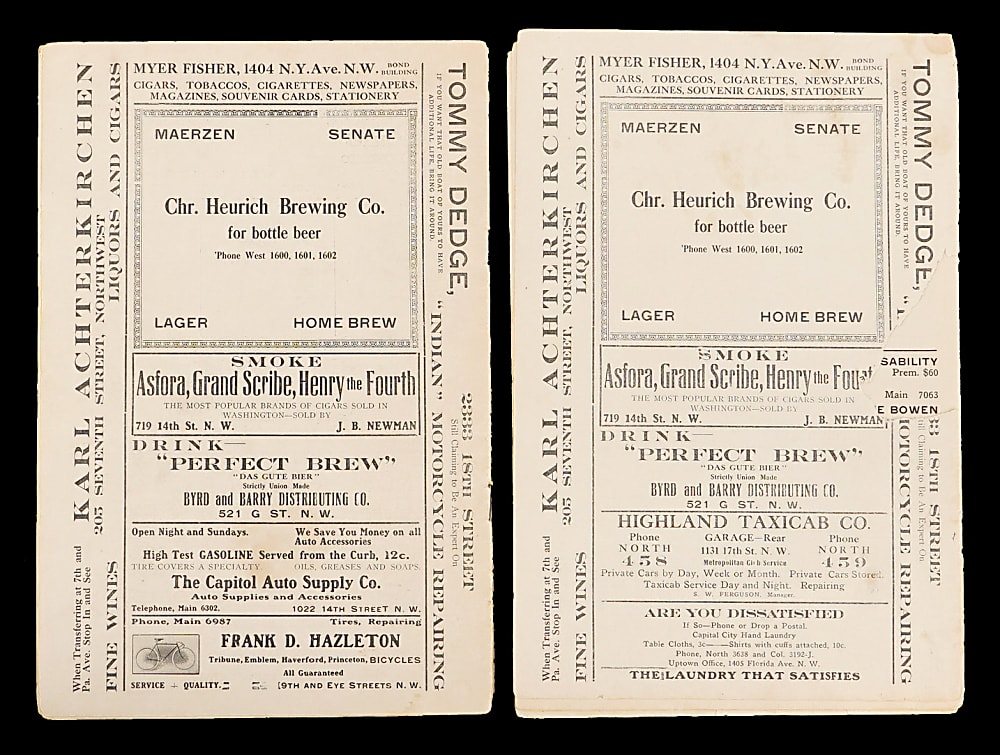 1915 Washington Nationals Program Pair With Each Noting Babe Ruth on Boston Roster