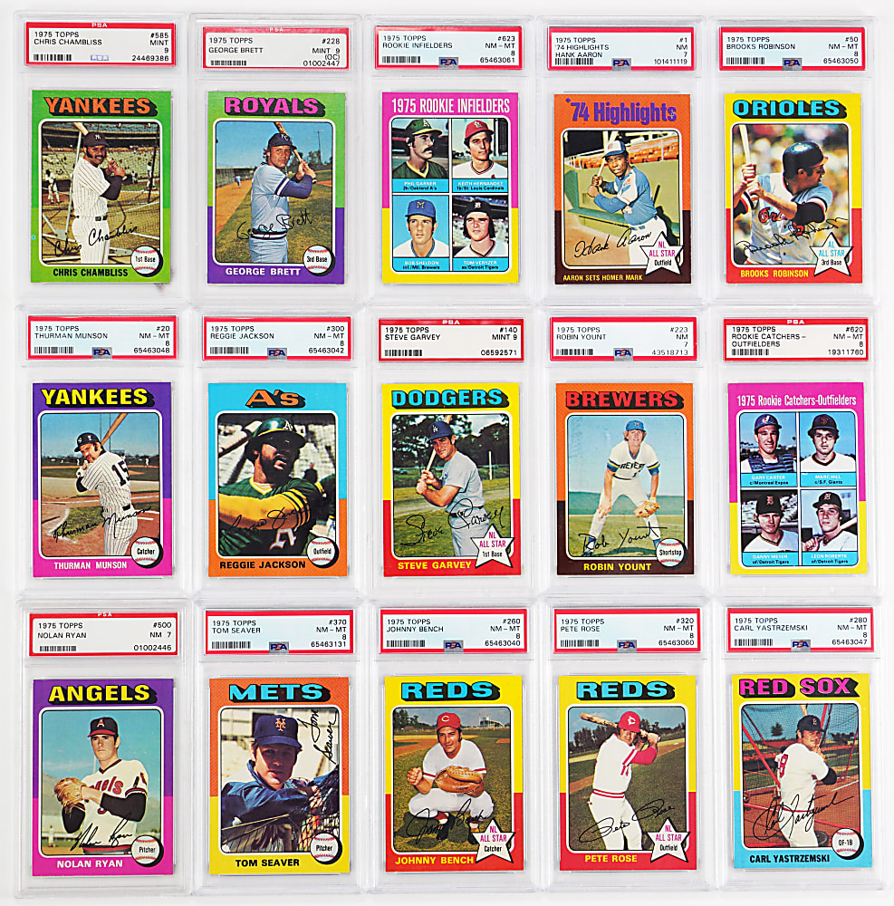 1975 Topps Complete Set (660) with 55 PSA EX-MT 6 to MINT 9 Graded - Sharp!