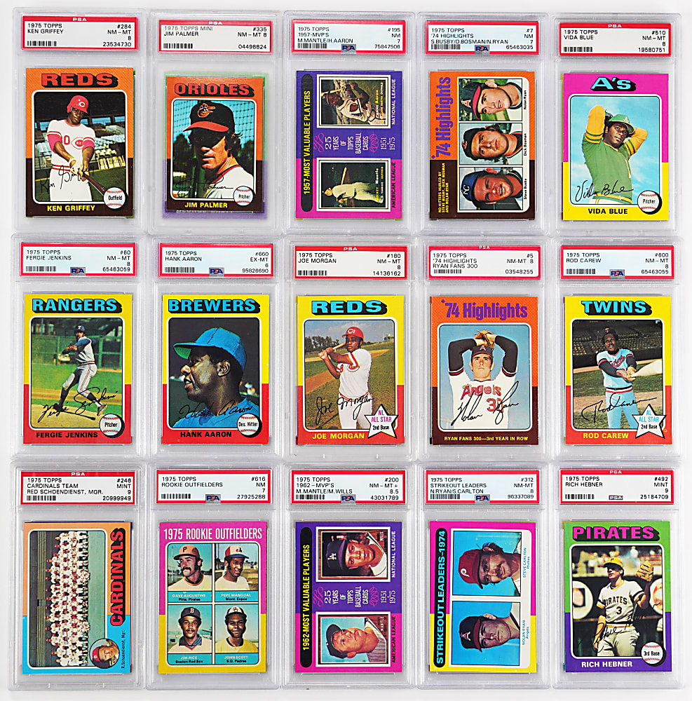 1975 Topps Complete Set (660) with 55 PSA EX-MT 6 to MINT 9 Graded - Sharp!