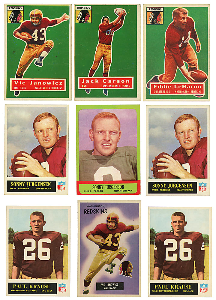 1951-1965 Football Shoebox Collection (346) with Washington Redskins Concentration Including Several Hall of Famers & (2) Sammy Baugh