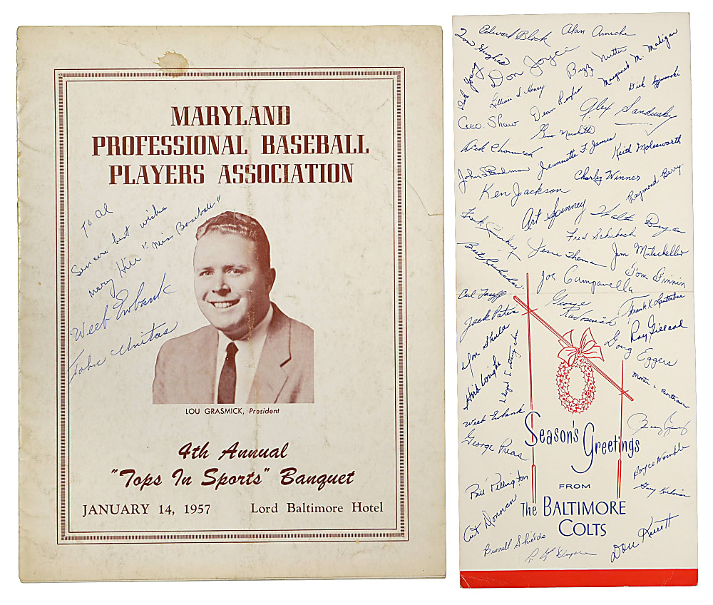 1957 Weeb Ewbank & Rookie Year Johnny Unitas Signed Baltimore "Tops in Sports" Banquet Program - Full JSA LOA