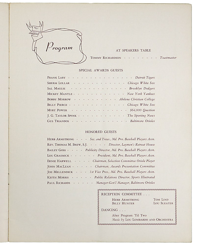 1957 Weeb Ewbank & Rookie Year Johnny Unitas Signed Baltimore "Tops in Sports" Banquet Program - Full JSA LOA