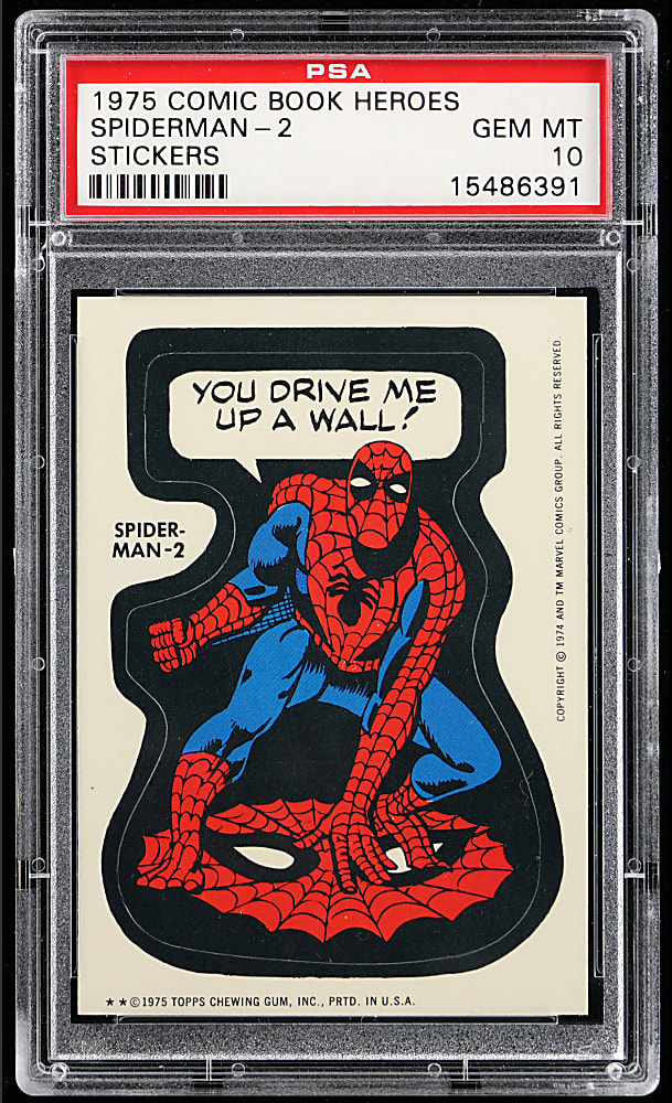 1975 Topps Comic Book Heroes Stickers Spiderman-2 - PSA GEM MINT 10
