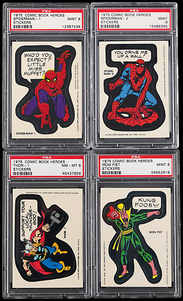 1975 Topps Comic Book Heroes Stickers PSA Graded Group (4) - All MINT 9