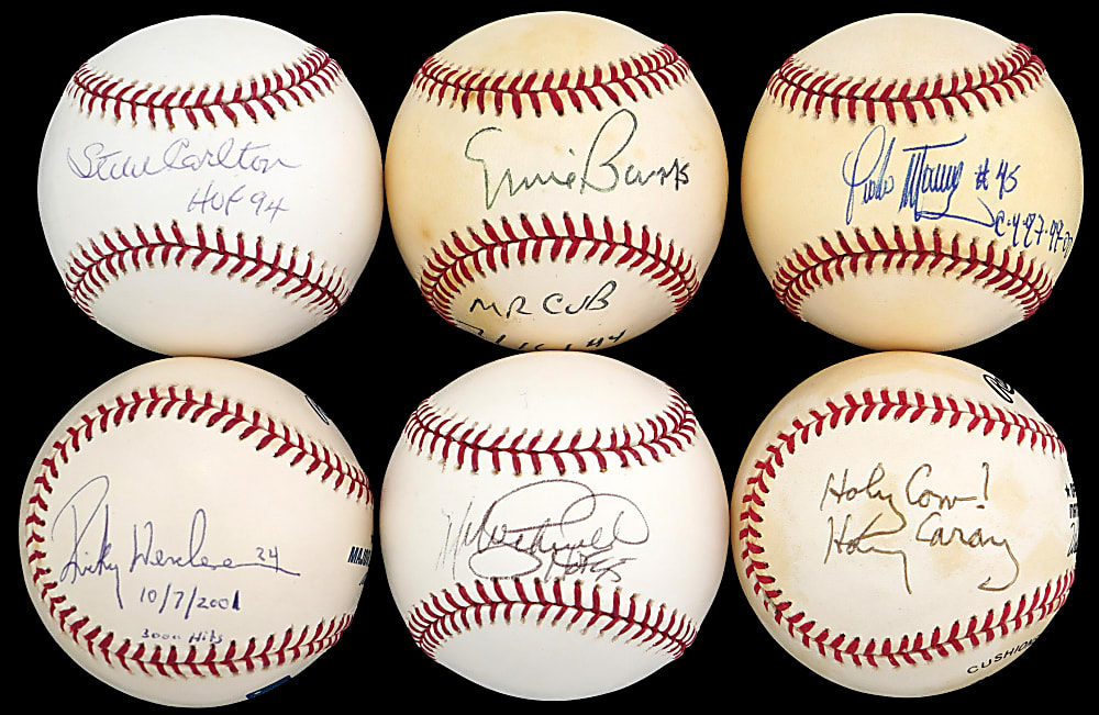 Hall of Famer Single-Signed & Inscribed Baseball Collection (18) with Banks, Caray, Henderson, Martinez & Schmidt