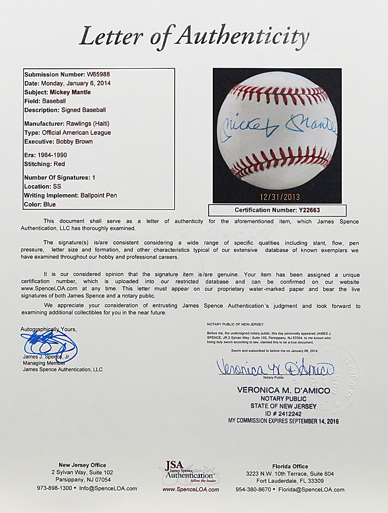 Mickey Mantle Single-Signed Baseball - Full JSA LOA