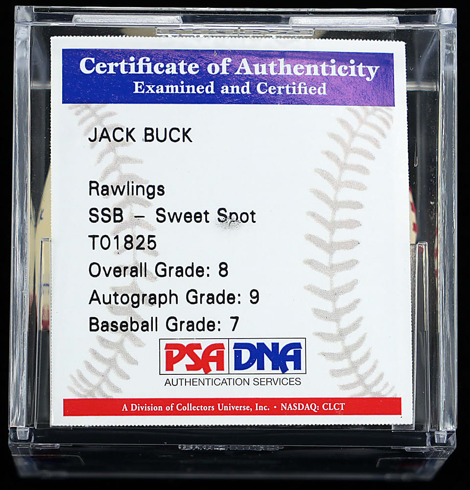 Jack Buck Single-Signed Baseball with "HOF '87" Inscription - PSA/DNA 8