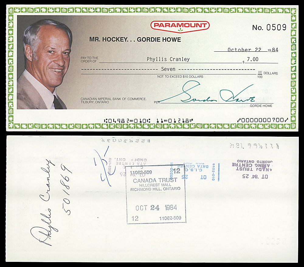 1984 Gordie Howe Signed "Mr. Hockey" Photograph Check