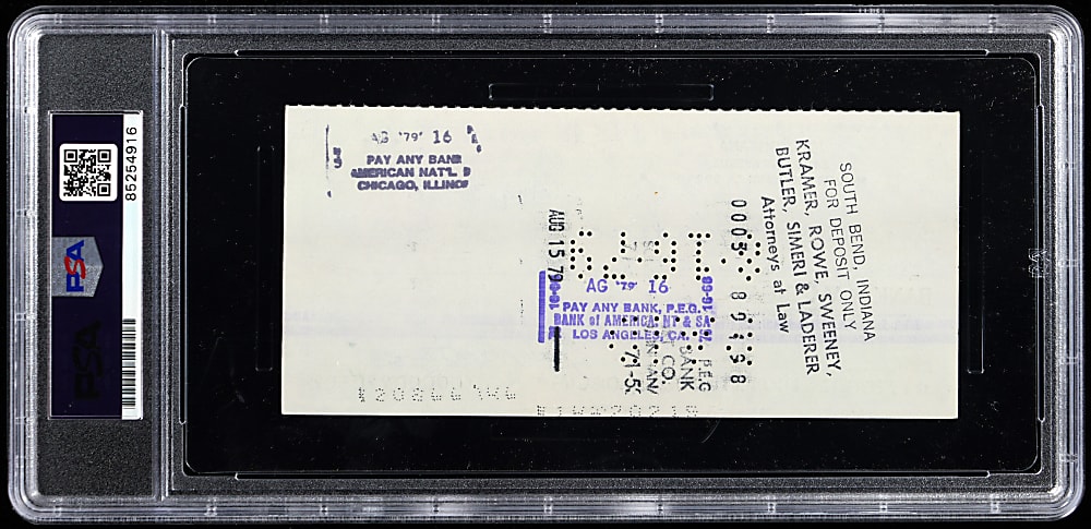 1979 Joe Montana Rookie Year Signed Check - PSA/DNA