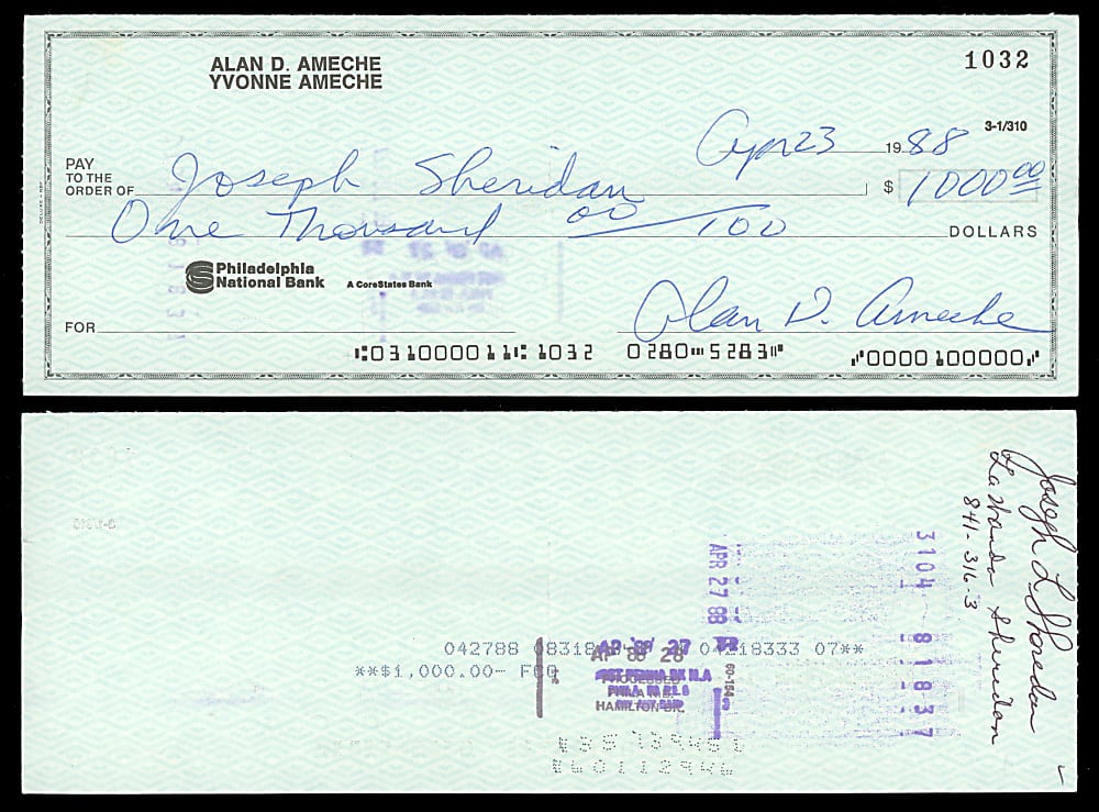 1988 Alan Ameche Signed Check