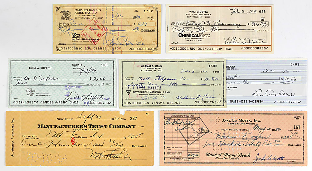 1934-2004 Boxing Legends Signed Check Collection (7) with Nat Fleischer