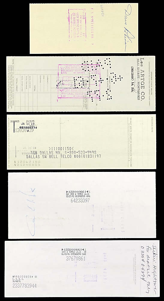 NFL Players & Coaches Signed Check Collection (13) with Derrick Thomas & Clark Shaughnessy