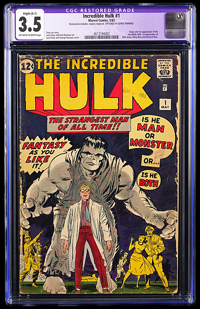1962 Marvel The Incredible Hulk #1 First Appearance of Hulk - CGC 3.5 Restored