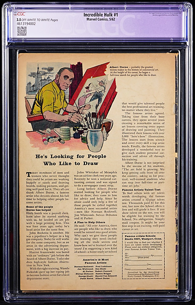 1962 Marvel The Incredible Hulk #1 First Appearance of Hulk - CGC 3.5 Restored