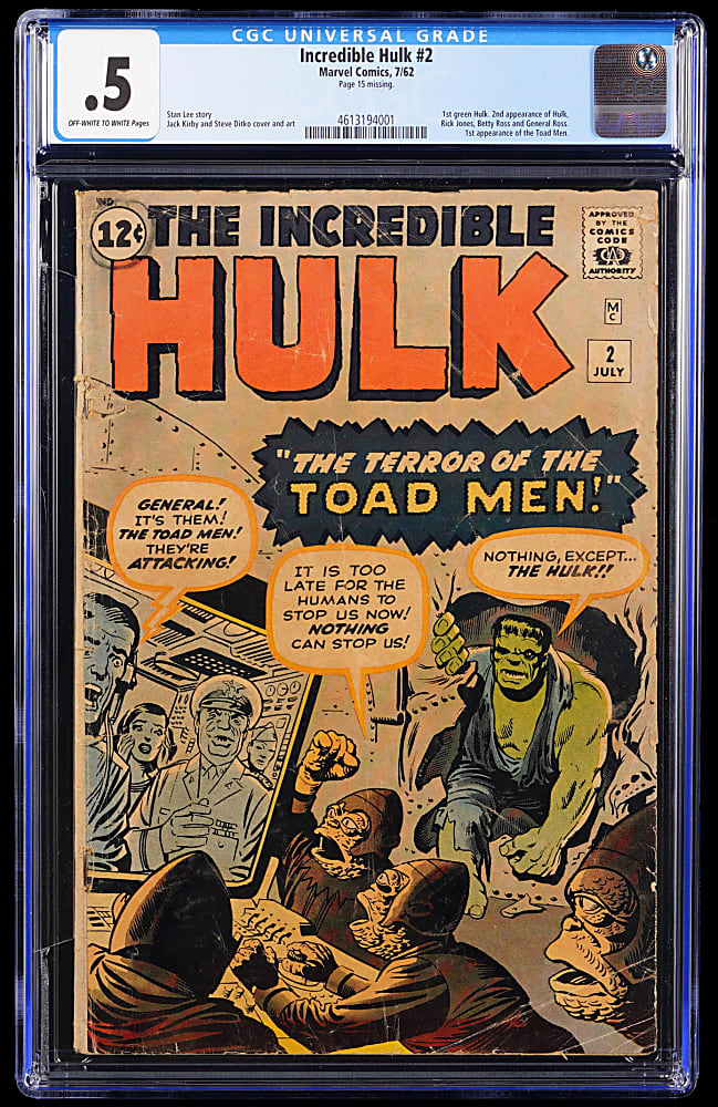 1962 Marvel The Incredible Hulk #2 First Green Hulk - CGC .5