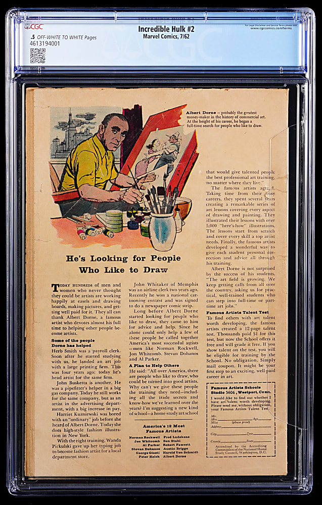 1962 Marvel The Incredible Hulk #2 First Green Hulk - CGC .5