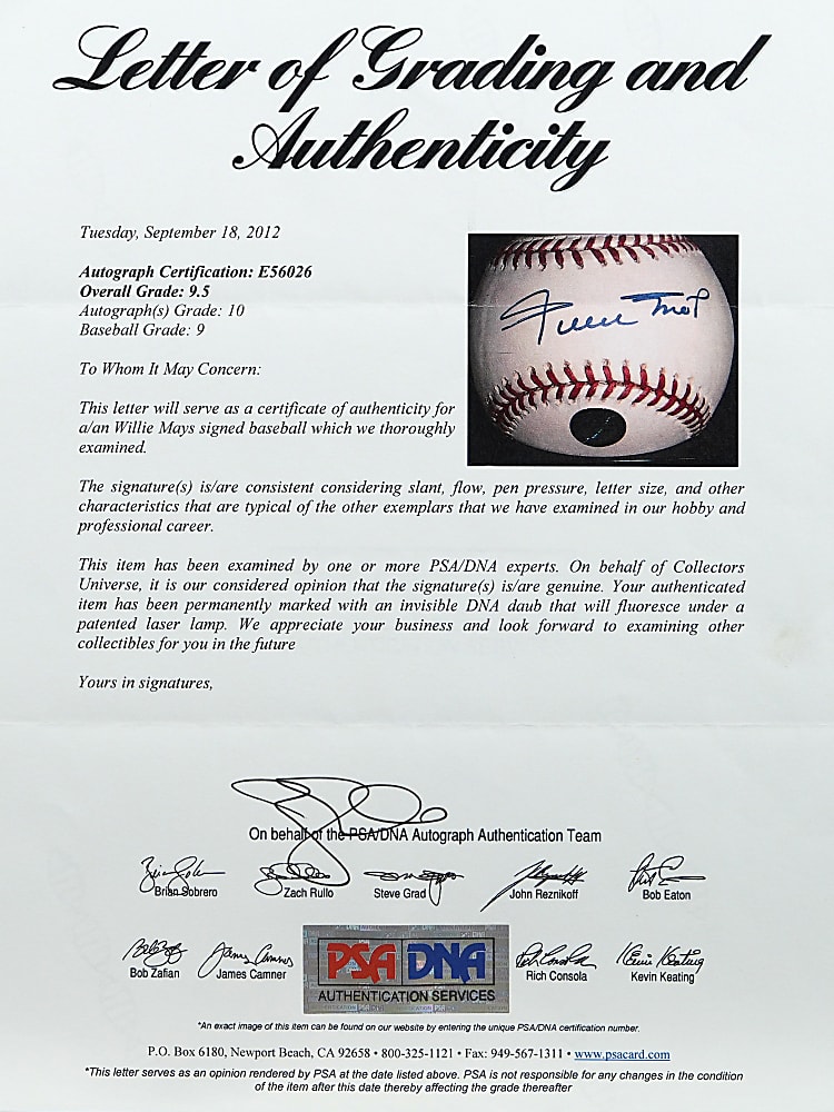 Willie Mays Single-Signed OML/Selig Baseball - PSA/DNA Graded MINT+ 9.5