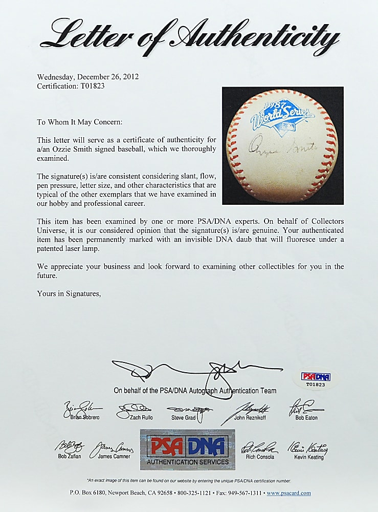 1987 Ozzie Smith Single-Signed Official World Series Baseball with Game-Use Attributes - PSA/DNA LOA