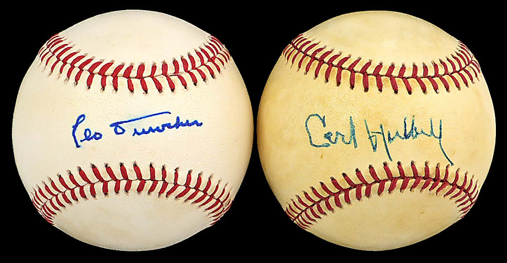 Leo Durocher & Carl Hubbell Single-Signed Baseball Pair - Each with JSA/PSA Certification