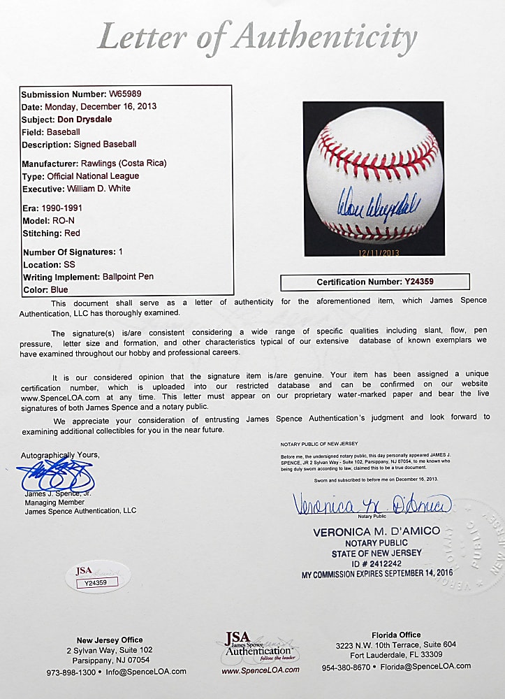 Don Drysdale, Sandy Koufax & Pee Wee Reese Single-Signed Basell Trio - Each with PSA or JSA Certification