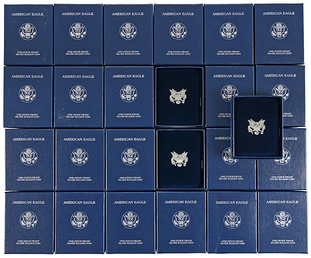 2006-W U.S. $1 Eagle Silver Bullion Proof Coins (25) in Original Mint Boxes