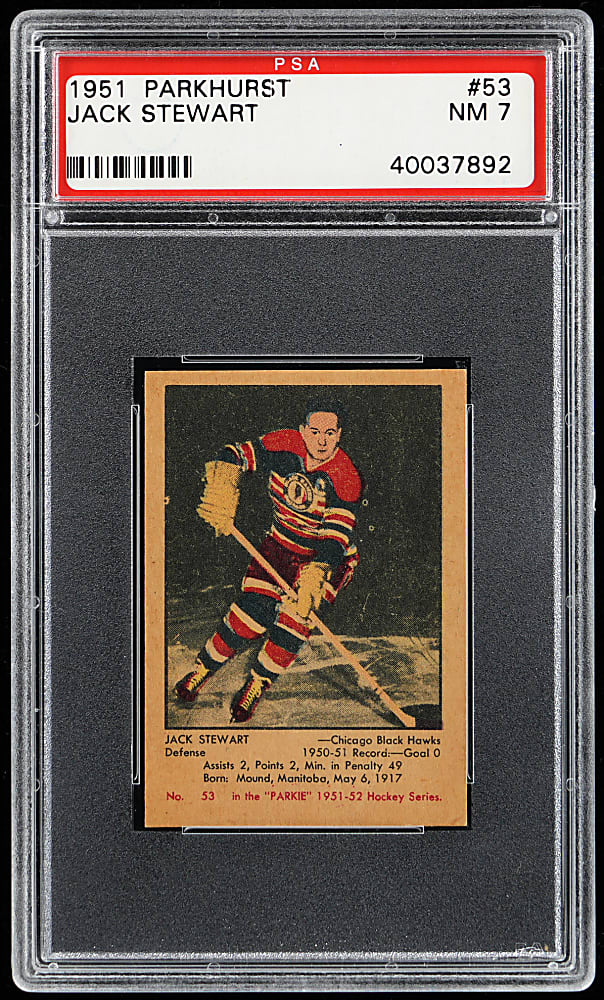 1951 Parkhurst Hockey #53 Jack Stewart Rookie PSA NM 7