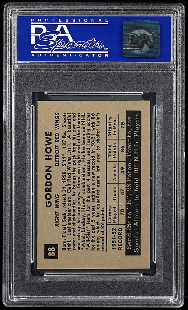 1952 Parkhurst Hockey #88 Gordie Howe PSA EX-MT 6