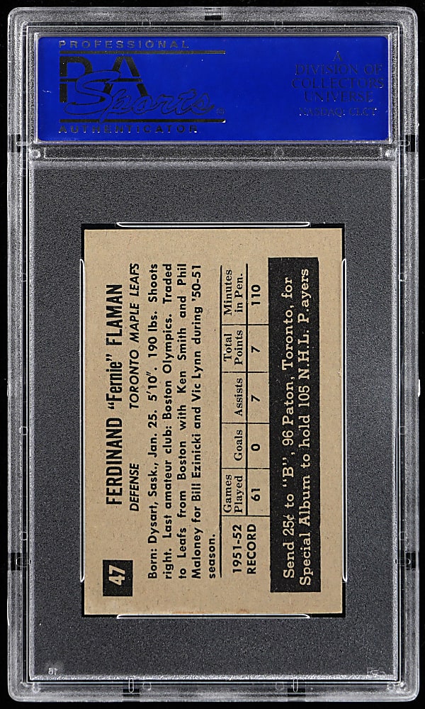 1952 Parkhurst Hockey #47 Fern Flaman PSA NM-MT 8