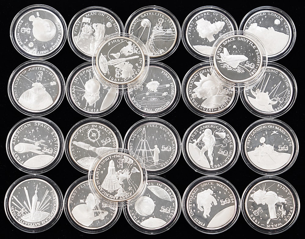 1989 Marshall Islands The Milestones of Space Exploration $50 Silver Proof Commemoratives Near-Complete Set (23/24)