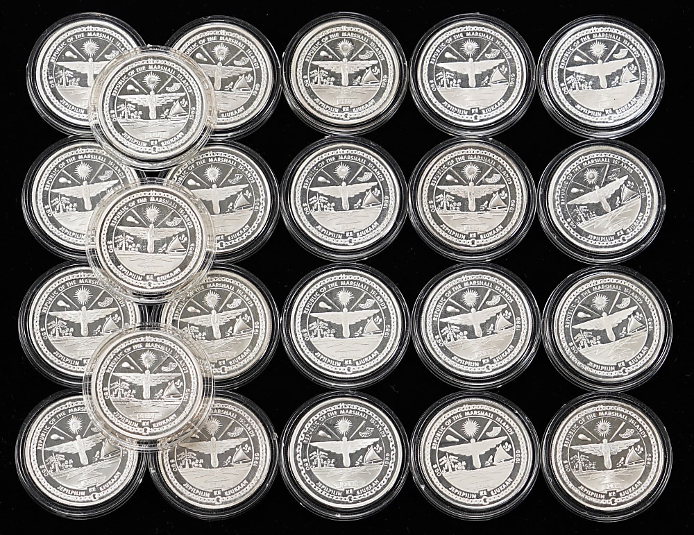1989 Marshall Islands The Milestones of Space Exploration $50 Silver Proof Commemoratives Near-Complete Set (23/24)