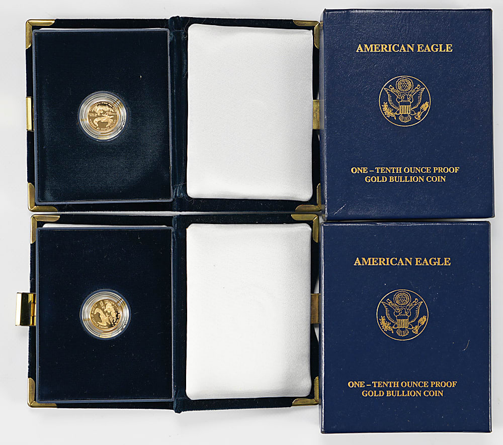 2005 U.S. $5 Gold Eagle 1/10th Oz. Bullion Proof Coins (2) in Original Mint Boxes