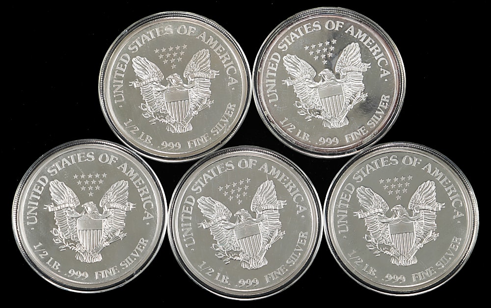 1994 Walking Liberty 1/2-Pound Pure Silver Bullion Proof Rounds (5)
