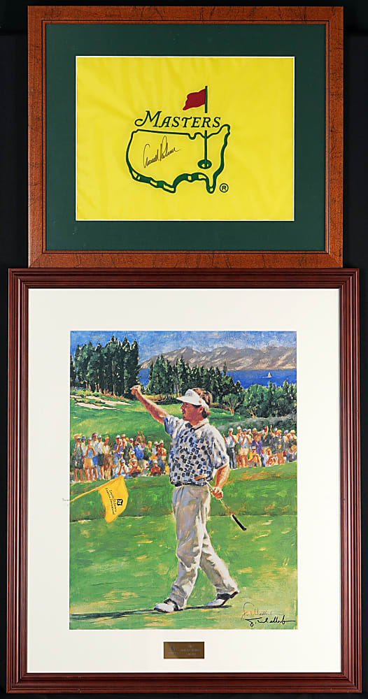 Golf Legends Signed Trio with (2) Arnold Palmer Including Framed Masters Flag
