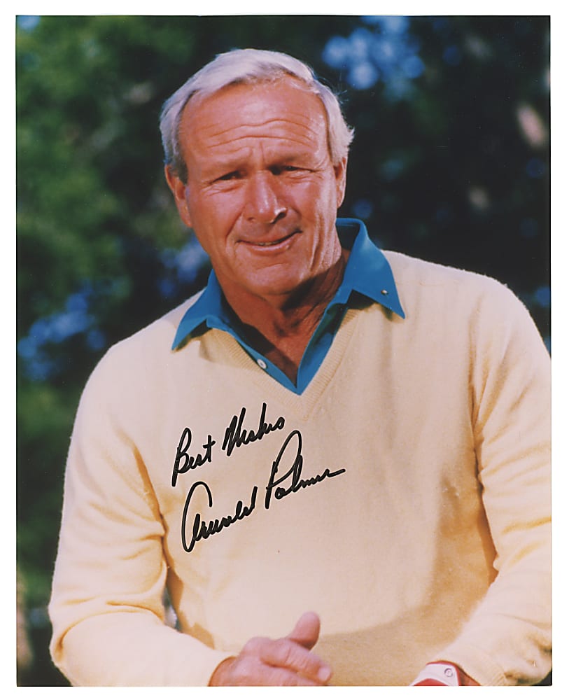 Golf Legends Signed Trio with (2) Arnold Palmer Including Framed Masters Flag